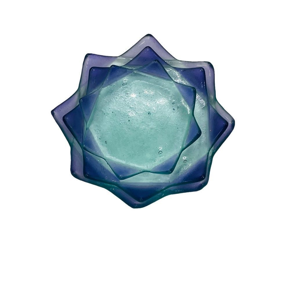 10/$25🦋 Set of 3 Stackable Purple & Blue Lotus Glass Trinket Trays - Picture 3 of 15